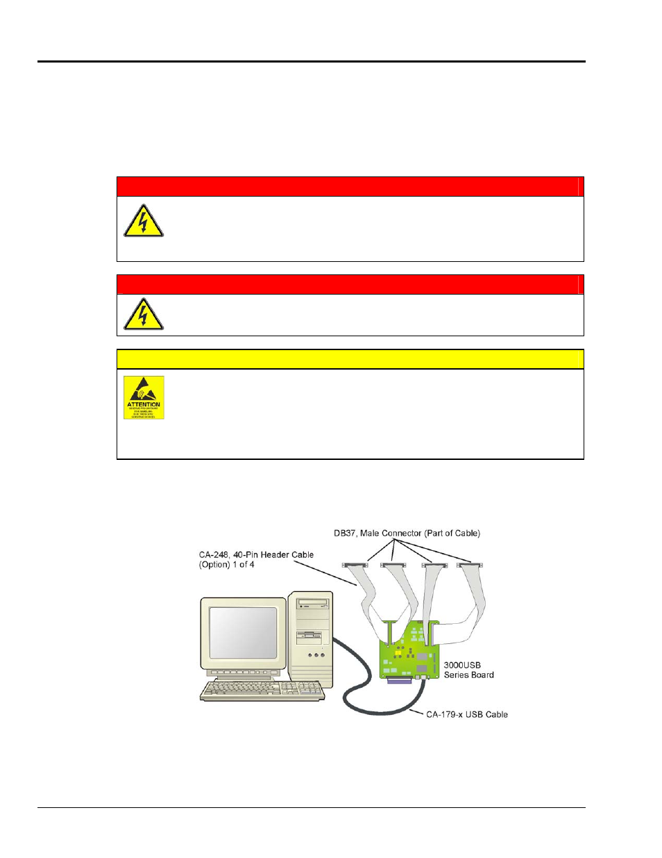 Hardware setups, Hardware setups …… 2-12, Warning | Caution | Measurement Computing DaqBoard 3000USB Series User Manual | Page 56 / 128
