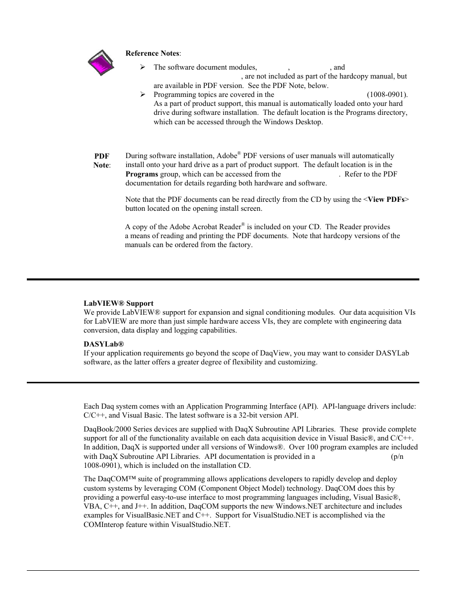 Drivers for third-party, icon-driven software, Language drivers | Measurement Computing DaqBook 2000 Series User Manual | Page 42 / 90