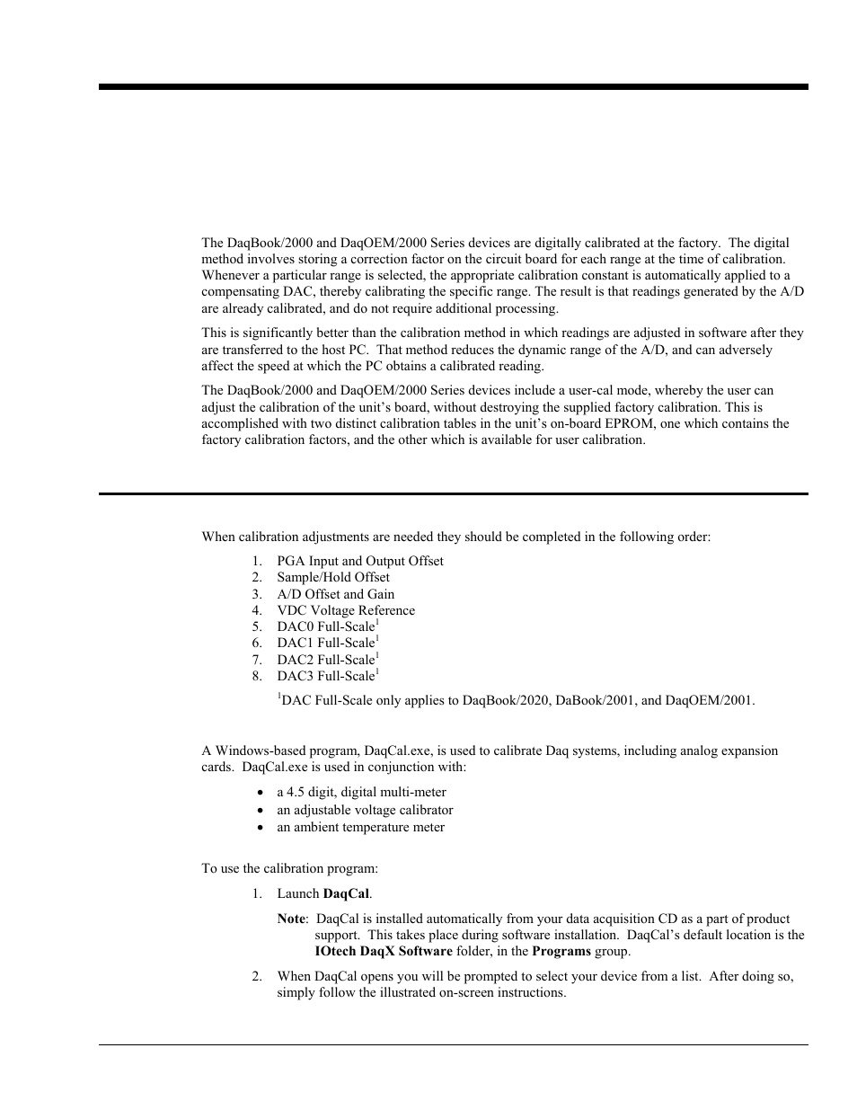 Ch 9 - calibration, Overview, Using daqcal.exe | Calibration 9 | Measurement Computing DaqBook 2000 Series User Manual | Page 71 / 90