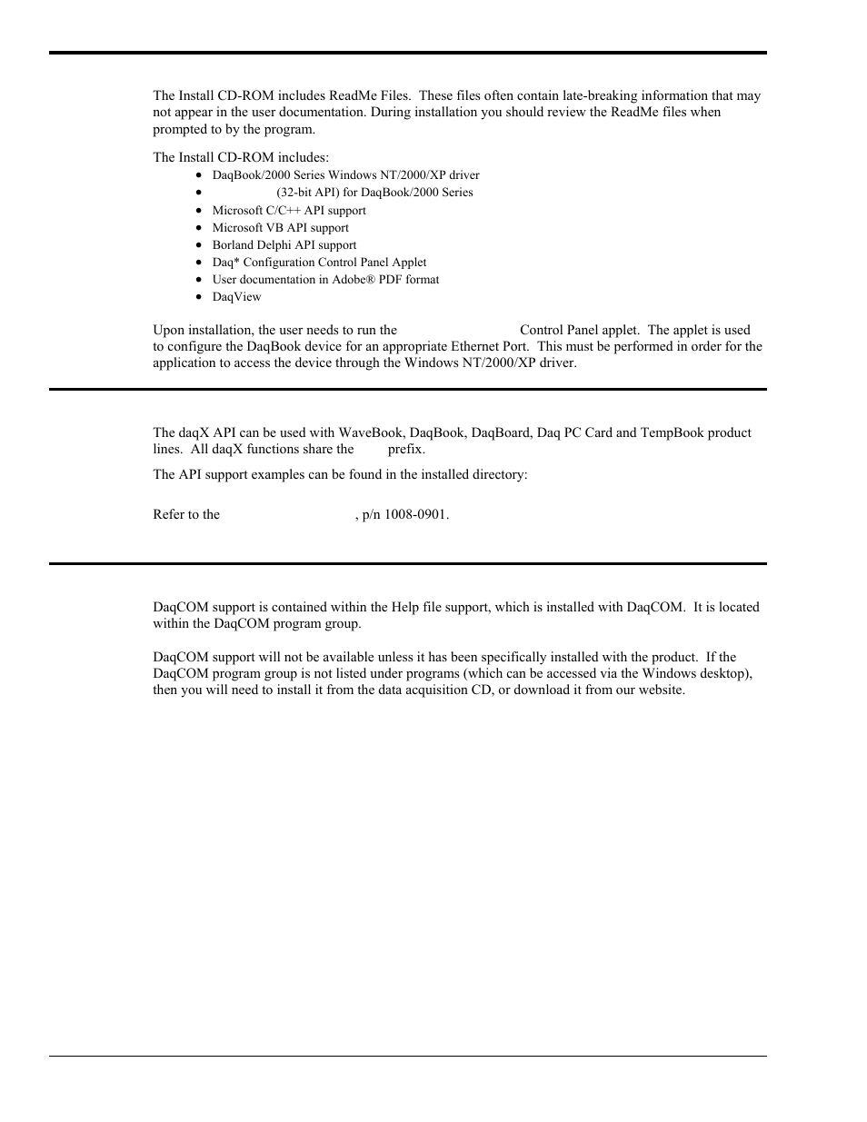 Readme files and the install cd-rom, Driver support, Daqcom issues | Measurement Computing DaqBook 2000 Series User Manual | Page 74 / 90