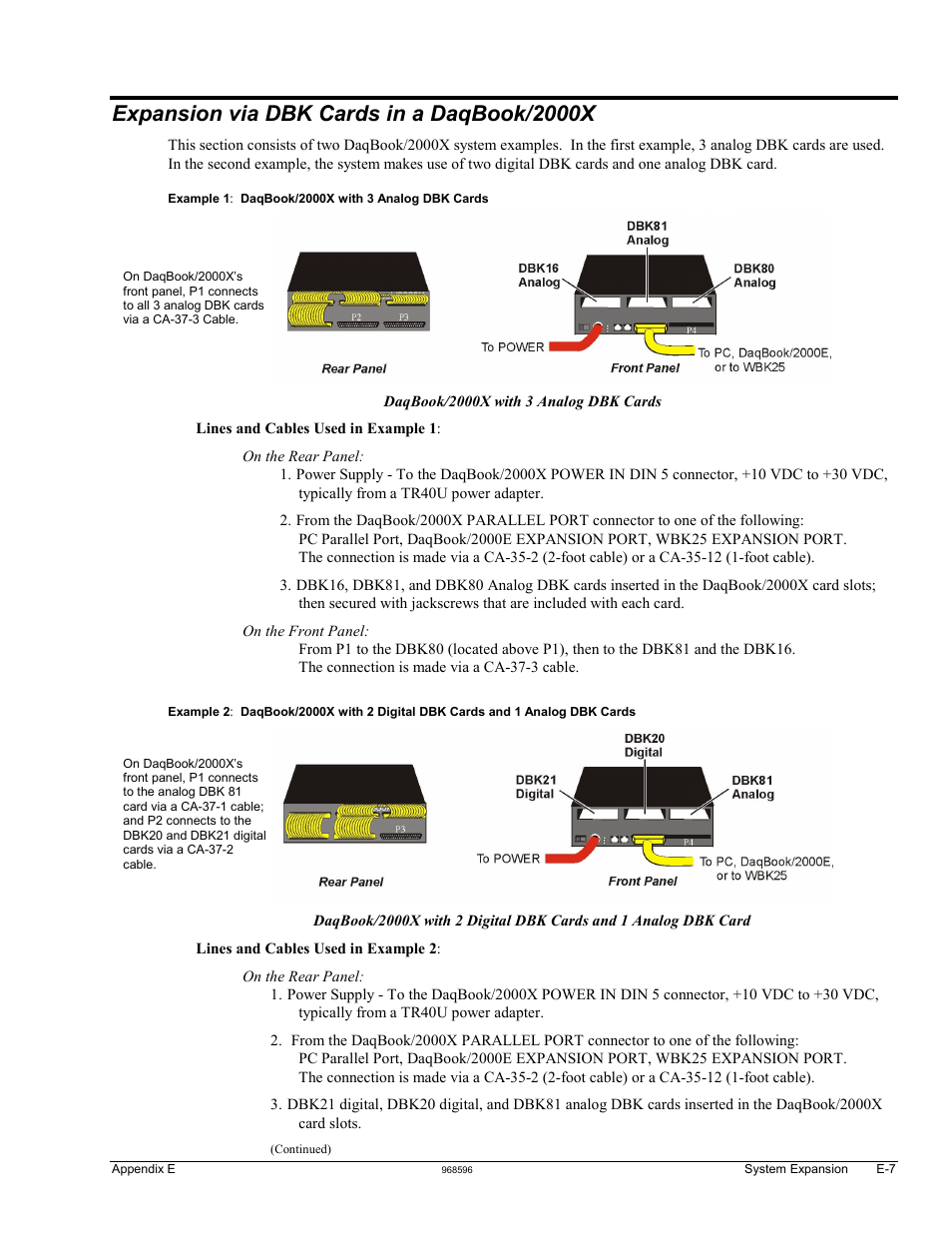 Appendix, E, system expansion , contains a section entitled, Expansion via dbk cards in a | Daqbook/2000x, Expansion via dbk cards in a daqbook/2000x | Measurement Computing DaqBook 2000 Series Installation User Manual | Page 39 / 46