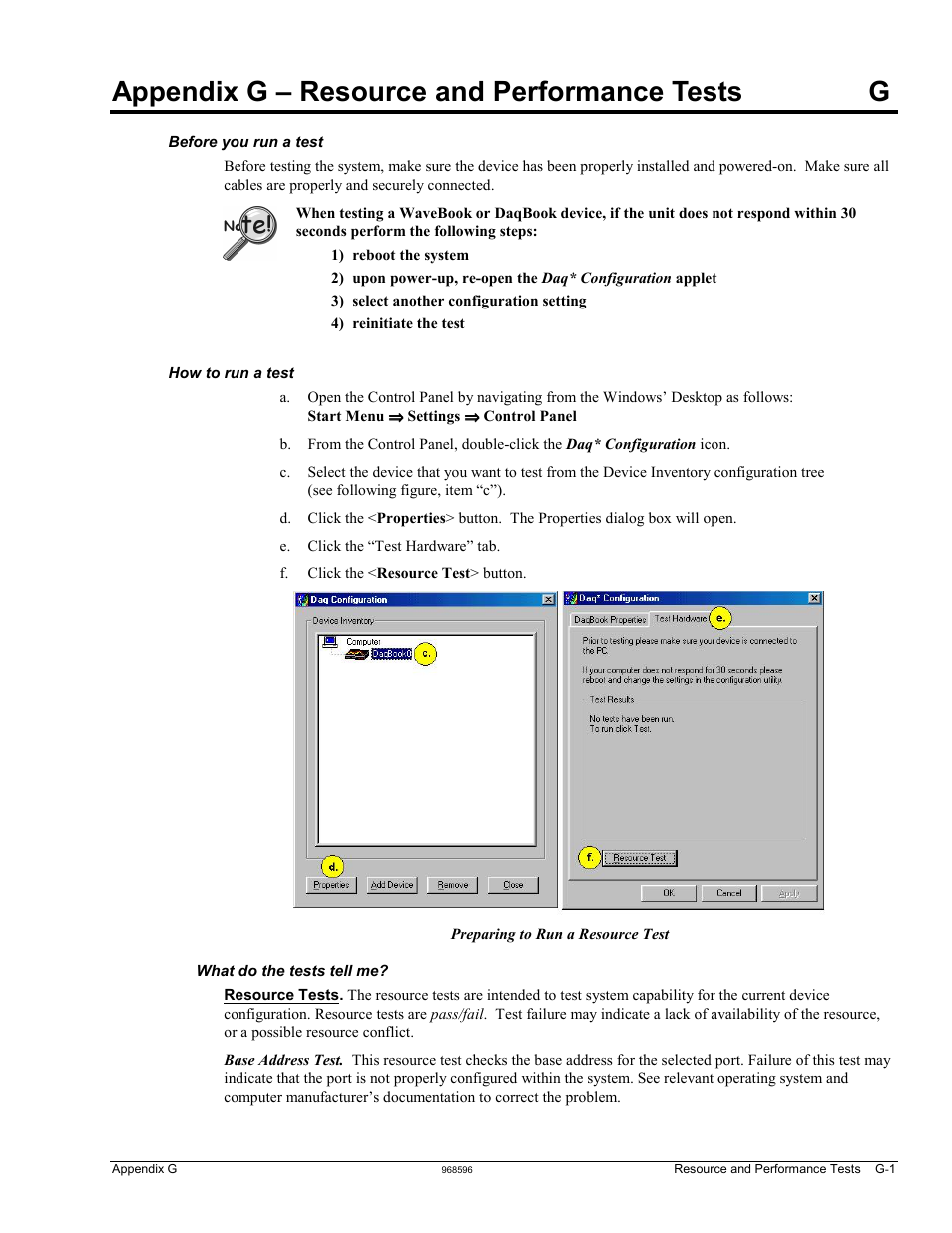Appendix g - resource & performance tests, Appendix g – resource and performance tests, Appendix g – resource and performance tests g | Measurement Computing DaqBook 2000 Series Installation User Manual | Page 45 / 46
