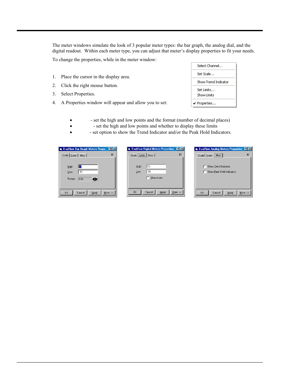 Properties of meter windows | Measurement Computing DaqView User Manual | Page 50 / 86