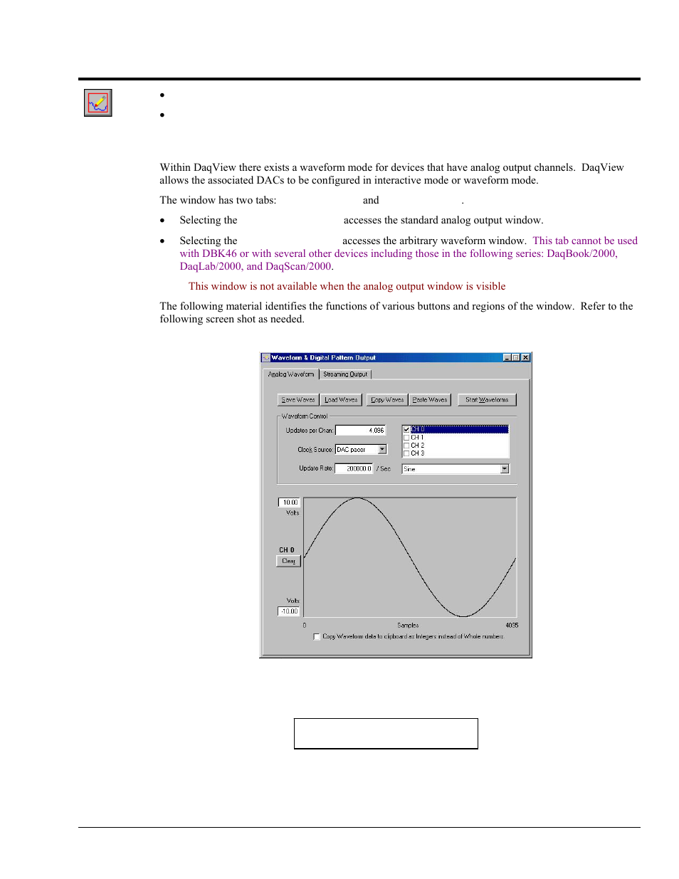 Ch 10 - waveform & digital pattern output window, Waveform & digital pattern output window 10 | Measurement Computing DaqView User Manual | Page 57 / 86
