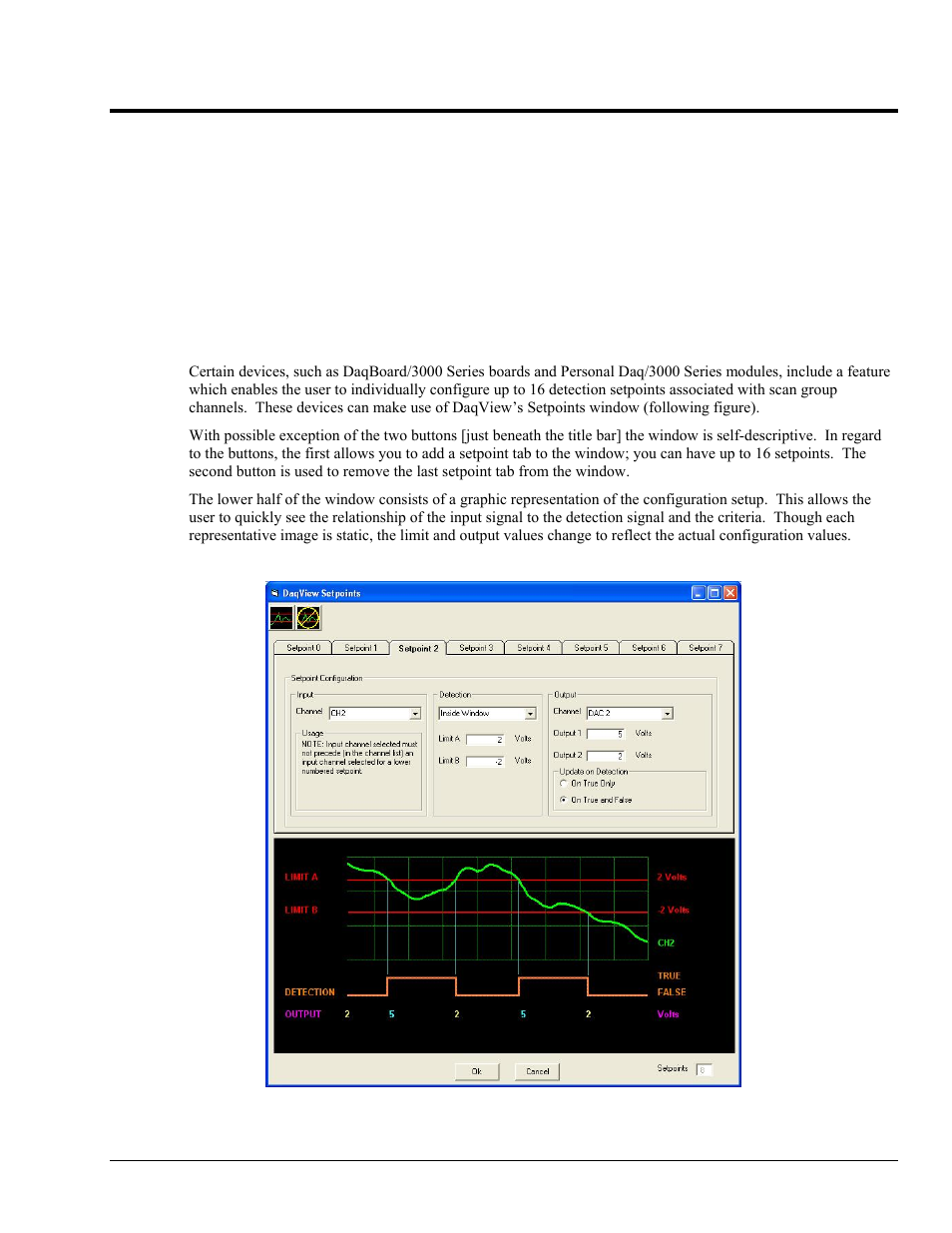 Ch 11 - the setpoints window, Overview, The setpoints window 11 | Measurement Computing DaqView User Manual | Page 61 / 86