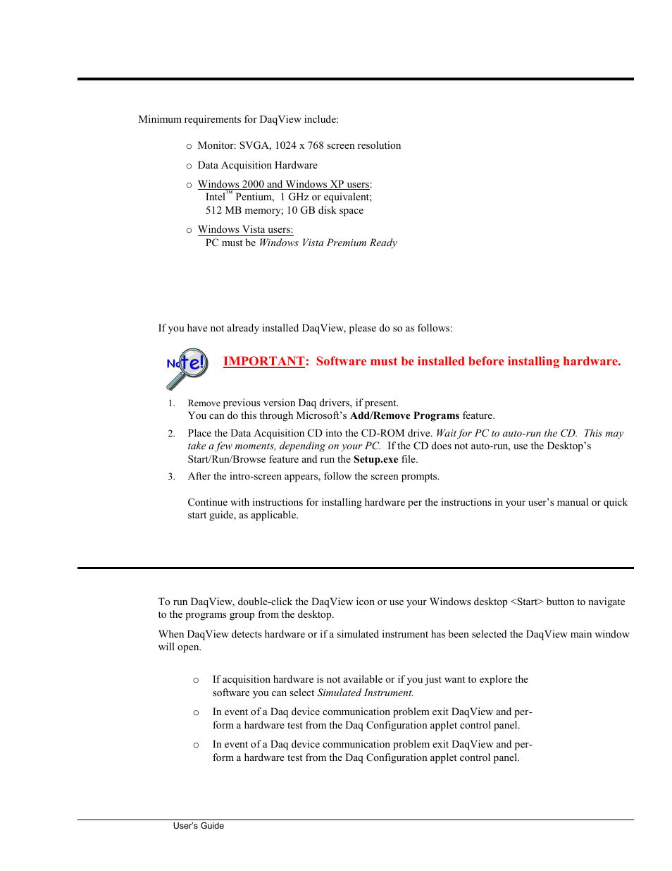 Ch 1 - starting daqview, Starting daqview 1, Installing daqview | Running daqview | Measurement Computing DaqView User Manual | Page 7 / 86