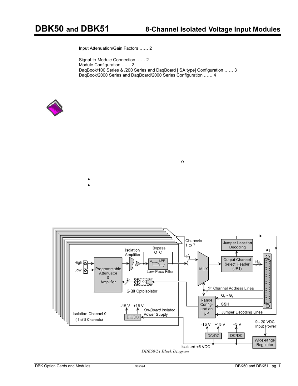 Dbk50, Dbk51, Channel isolated | Voltage input modules, Overview | Measurement Computing DBK Part 2 User Manual | Page 101 / 306