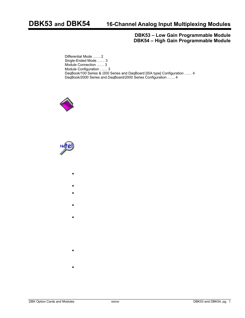 Dbk53, Dbk54, Channel analog input multiplexing modules | Overview | Measurement Computing DBK Part 2 User Manual | Page 105 / 306
