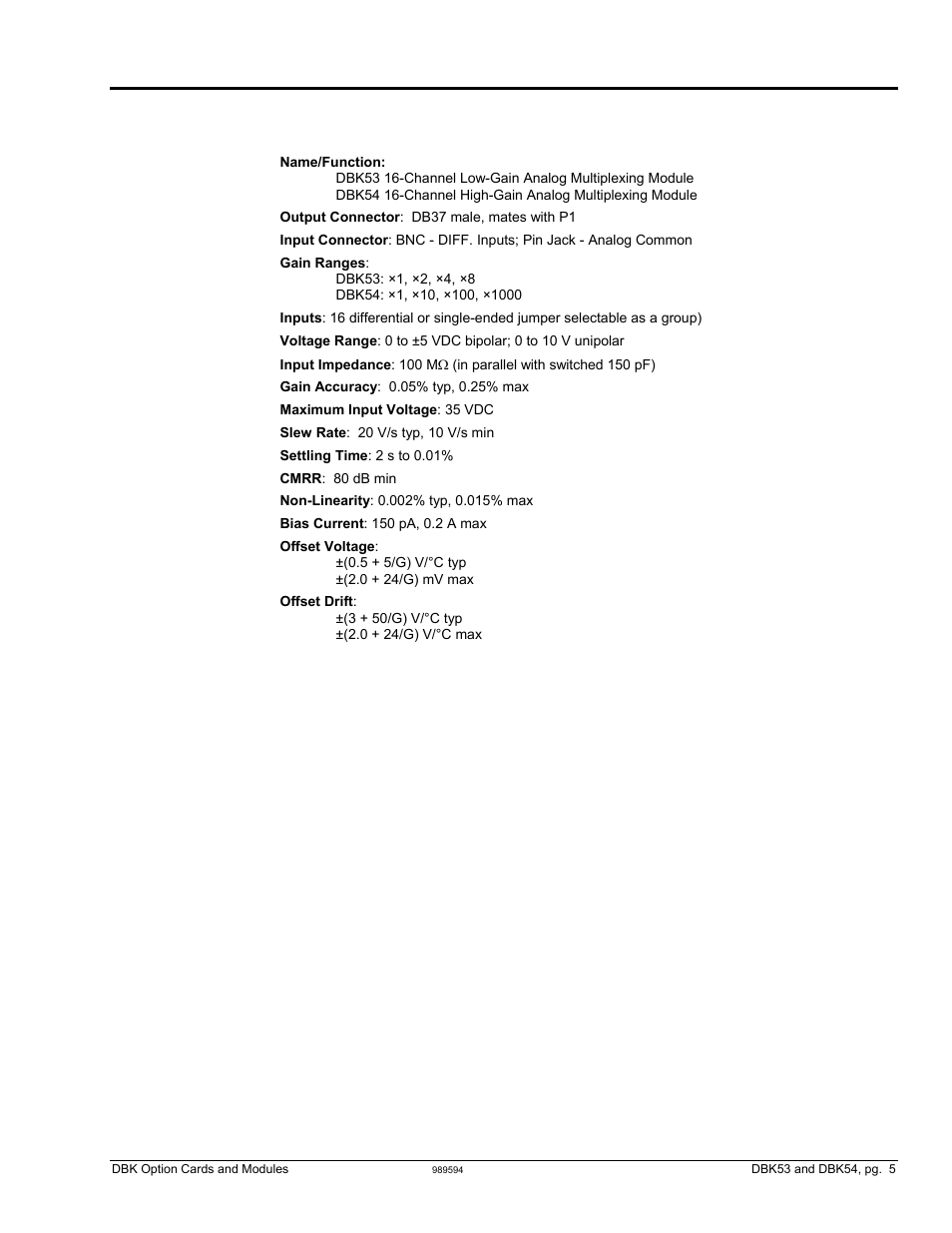 Dbk53 and dbk54 – specifications | Measurement Computing DBK Part 2 User Manual | Page 109 / 306
