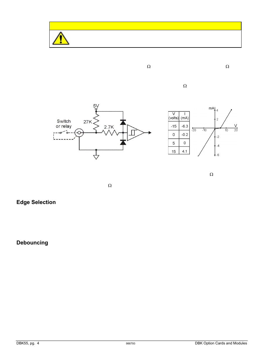 Caution, Edge selection, Debouncing | Measurement Computing DBK Part 2 User Manual | Page 114 / 306