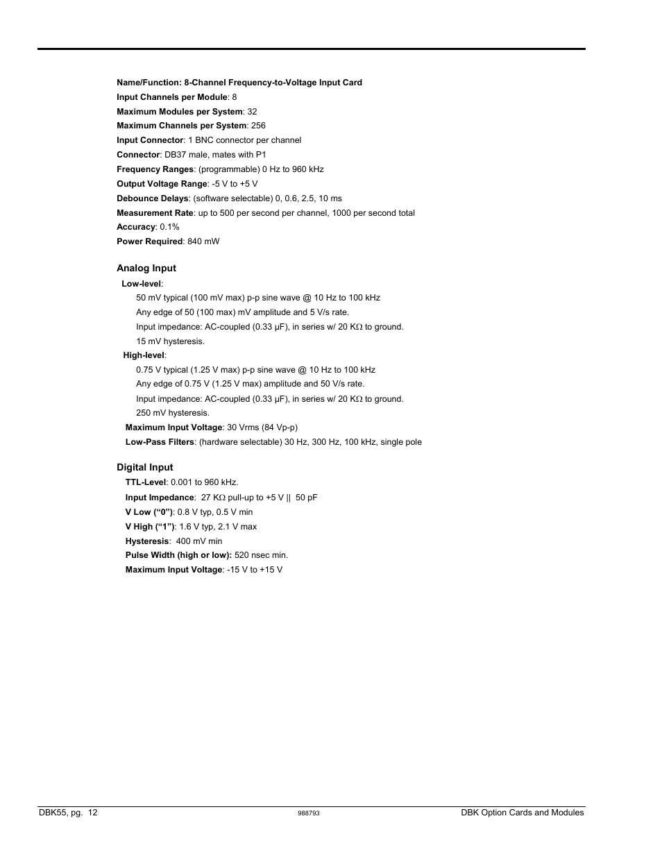 Specifications - dbk55 | Measurement Computing DBK Part 2 User Manual | Page 122 / 306
