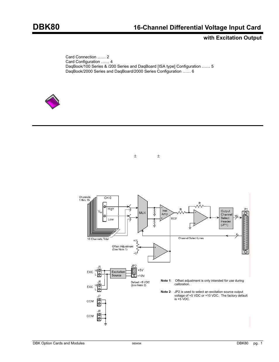 Dbk80, 16-ch differential voltage input card, Dbk80, Channel differential voltage input card | Overview | Measurement Computing DBK Part 2 User Manual | Page 145 / 306