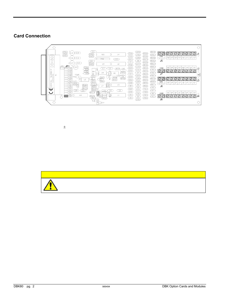 Hardware setup, Card connection, Caution | Measurement Computing DBK Part 2 User Manual | Page 146 / 306