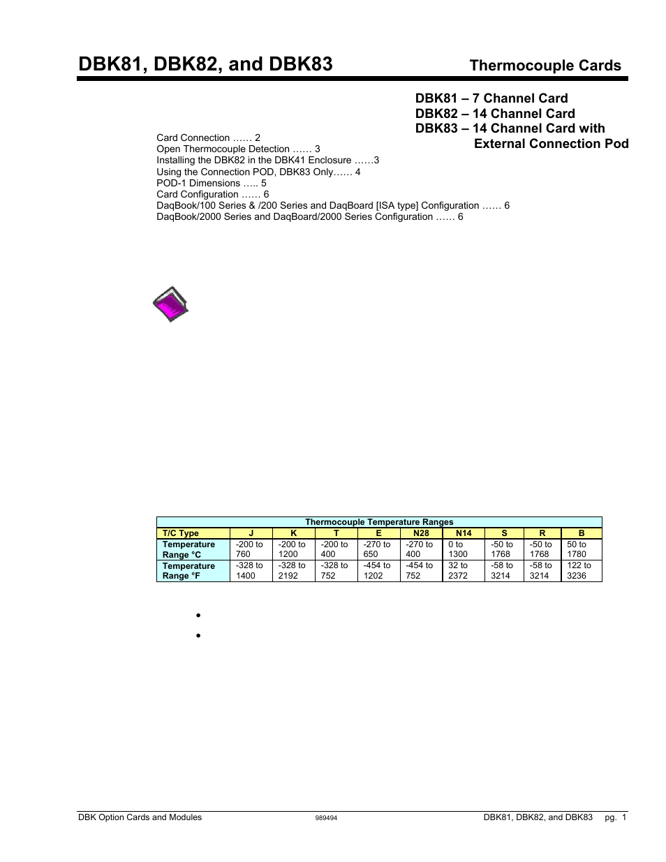 Dbk81, dbk82, and dbk83, tc cards, Thermocouple cards, Overview | Measurement Computing DBK Part 2 User Manual | Page 151 / 306