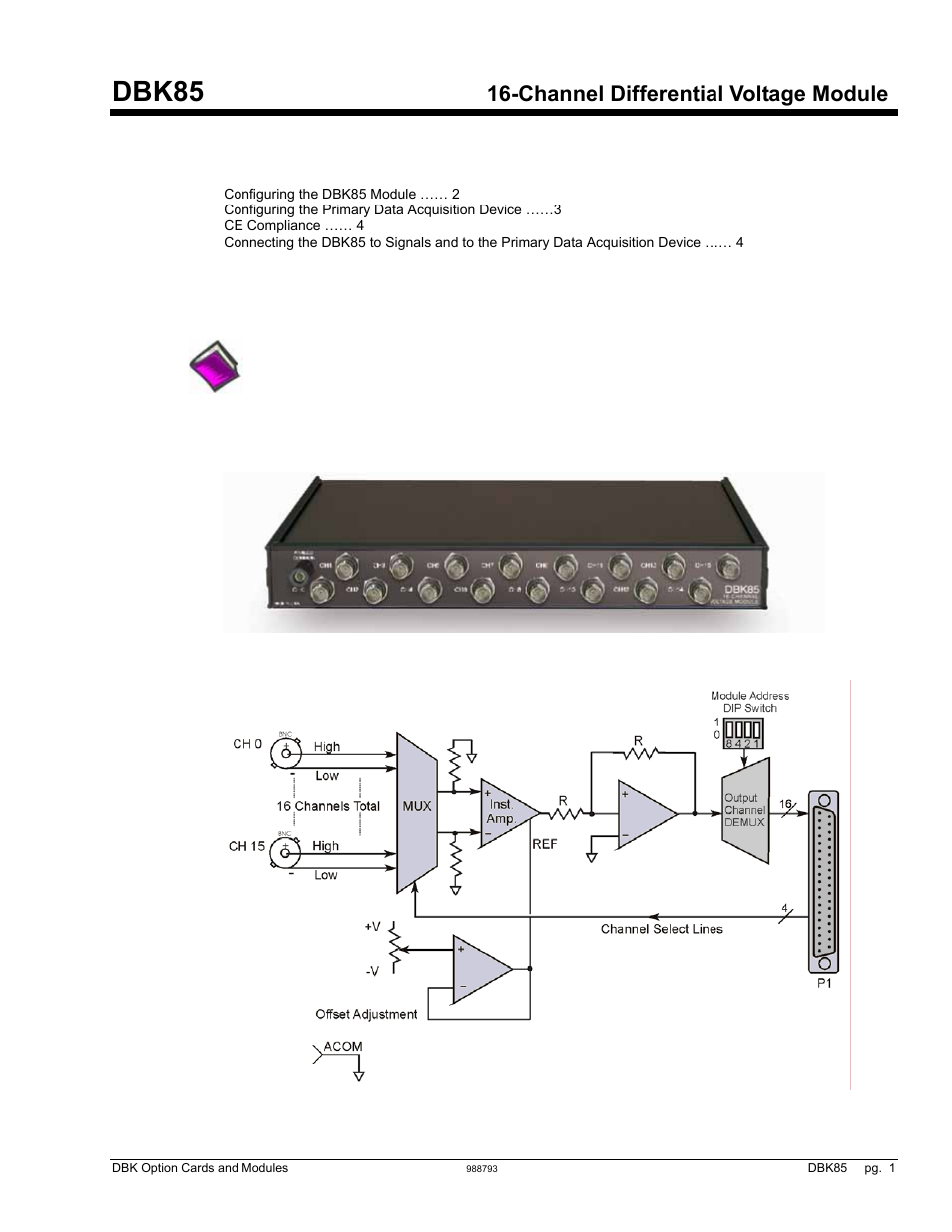 Dbk85, 16-ch differential voltage module, Dbk85, Channel differential voltage module | Measurement Computing DBK Part 2 User Manual | Page 169 / 306