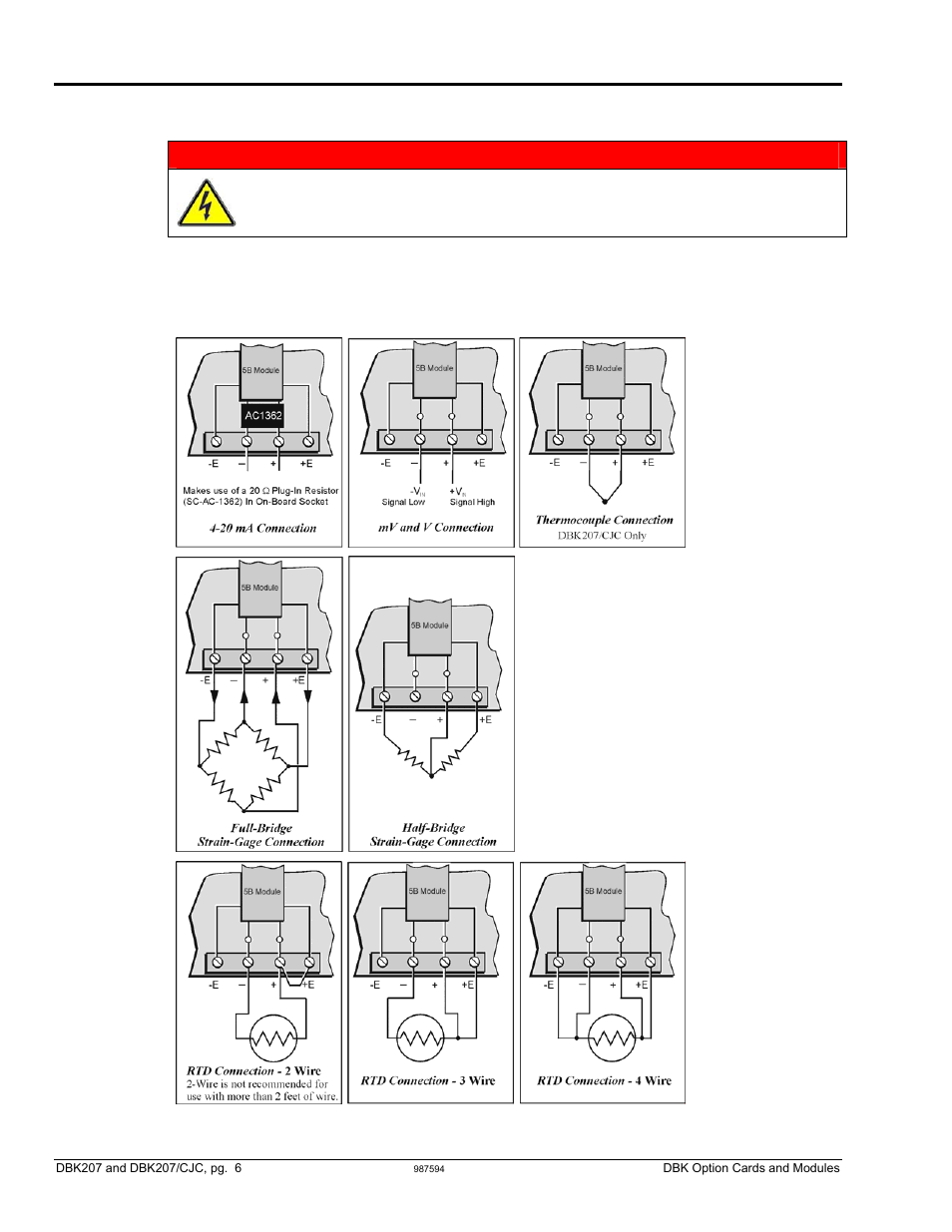 Terminal block connection, Warning | Measurement Computing DBK Part 2 User Manual | Page 234 / 306