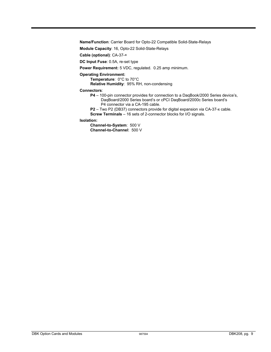 Dbk208 – specifications | Measurement Computing DBK Part 2 User Manual | Page 245 / 306