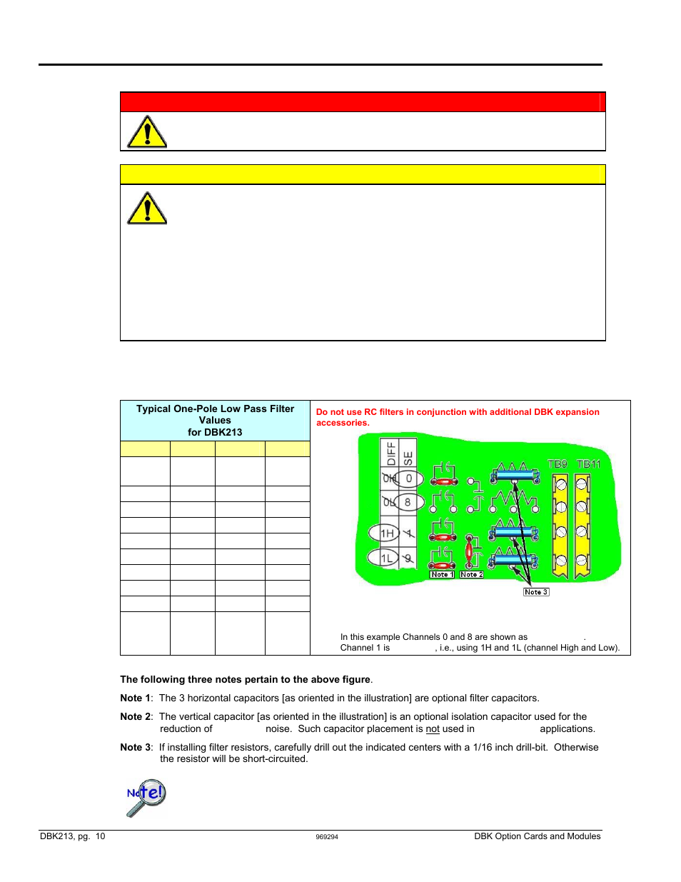 Adding resistor/capacitor filter networks, Warning, Caution | Measurement Computing DBK Part 2 User Manual | Page 270 / 306