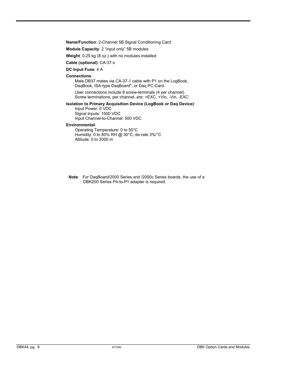 Dbk44 – specifications | Measurement Computing DBK Part 2 User Manual | Page 70 / 306