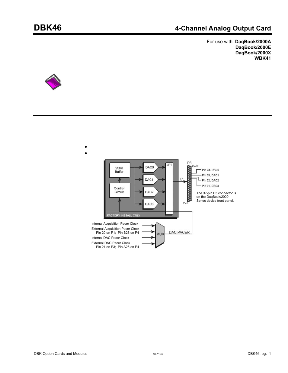 Dbk46, 4-ch analog output card, Dbk46, Channel analog output card | Overview | Measurement Computing DBK Part 2 User Manual | Page 77 / 306