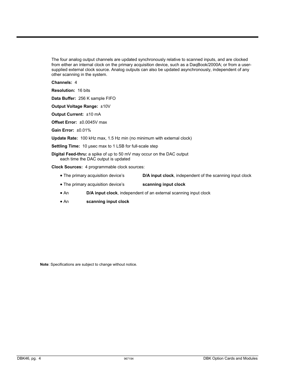 Dbk46 – specifications | Measurement Computing DBK Part 2 User Manual | Page 80 / 306