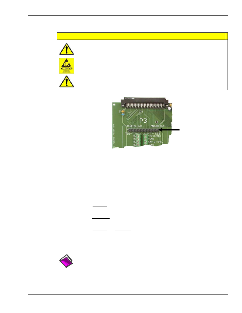 Using the p3 header, Caution | Measurement Computing DBK202 Series User Manual | Page 11 / 14