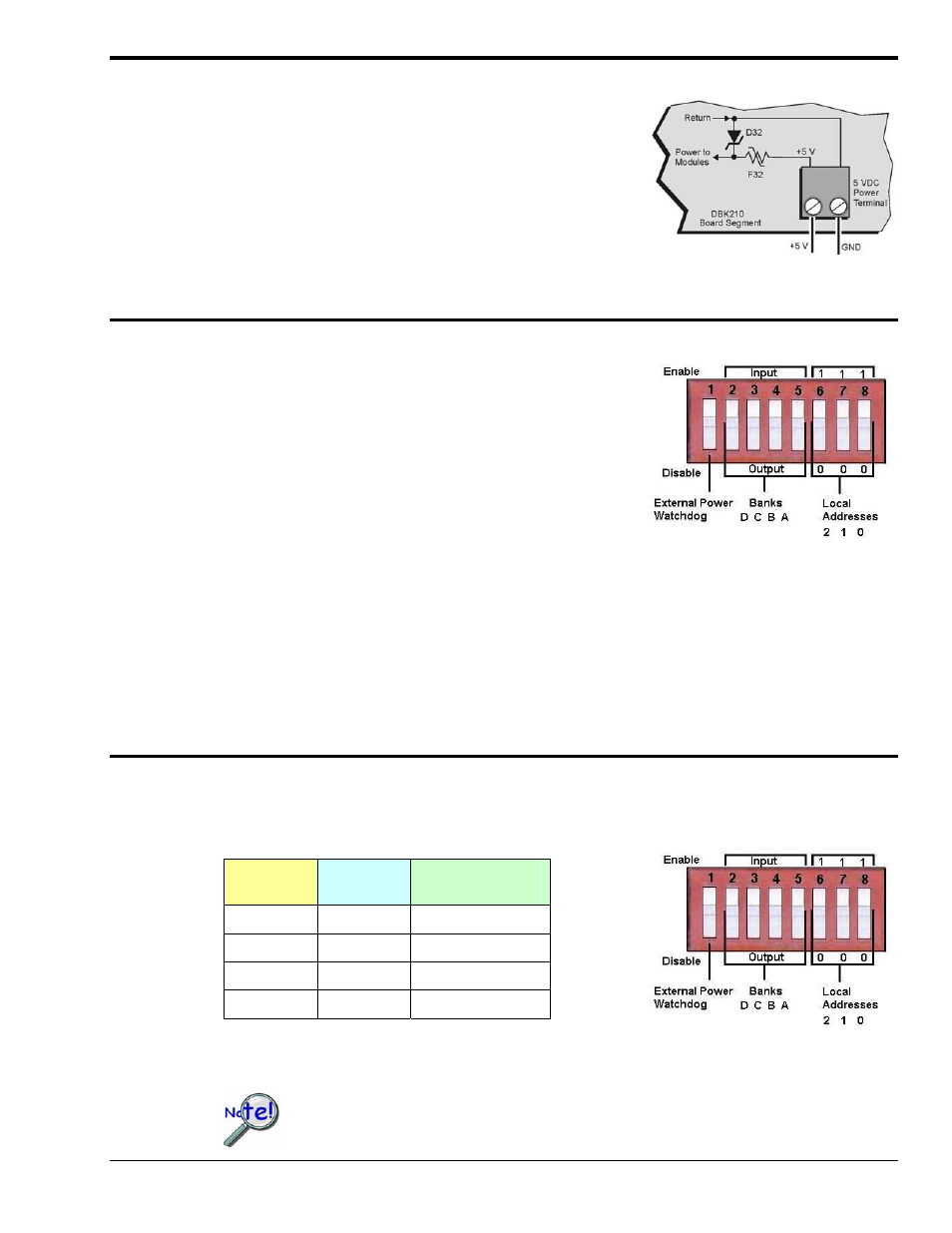 Pg. 5), Pg. 5), and, Power | External power watchdog, Setting module banks to input or output | Measurement Computing DBK210 User Manual | Page 5 / 10