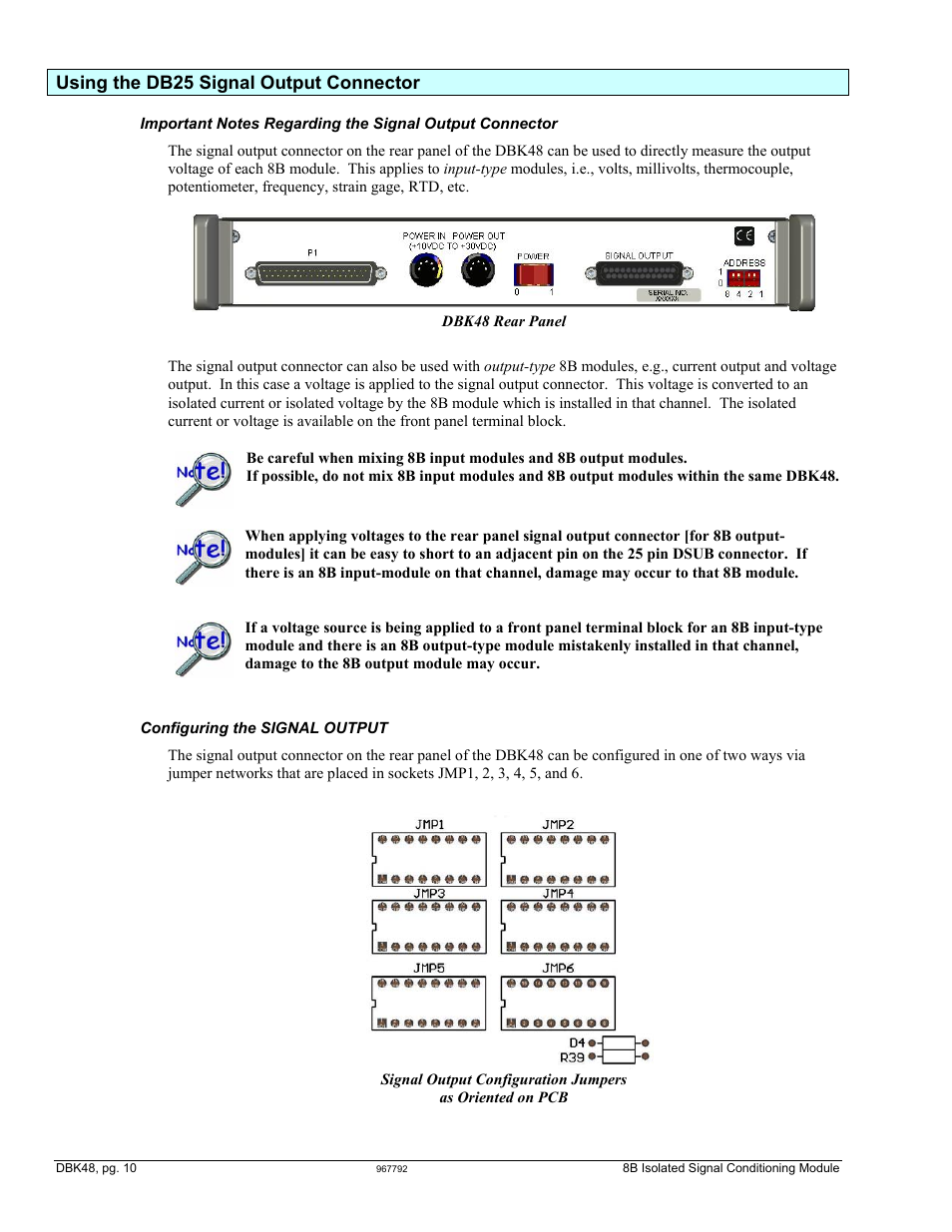 Using the db25 signal output connector, Using the db25 signal output connector …… 10 | Measurement Computing DBK48 User Manual | Page 10 / 20