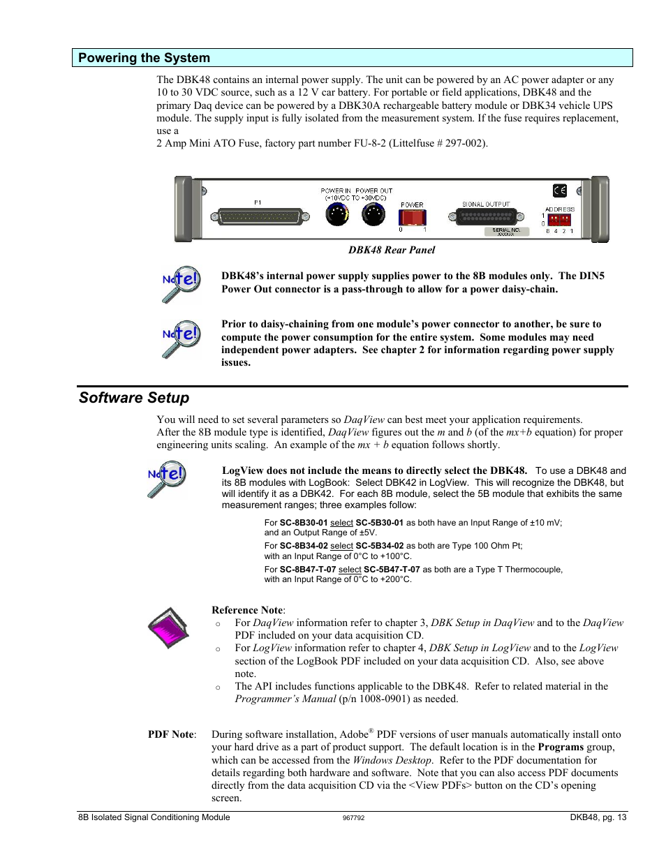 Powering the system, Software setup, Stem …… 13 | Software setup …… 13 | Measurement Computing DBK48 User Manual | Page 13 / 20