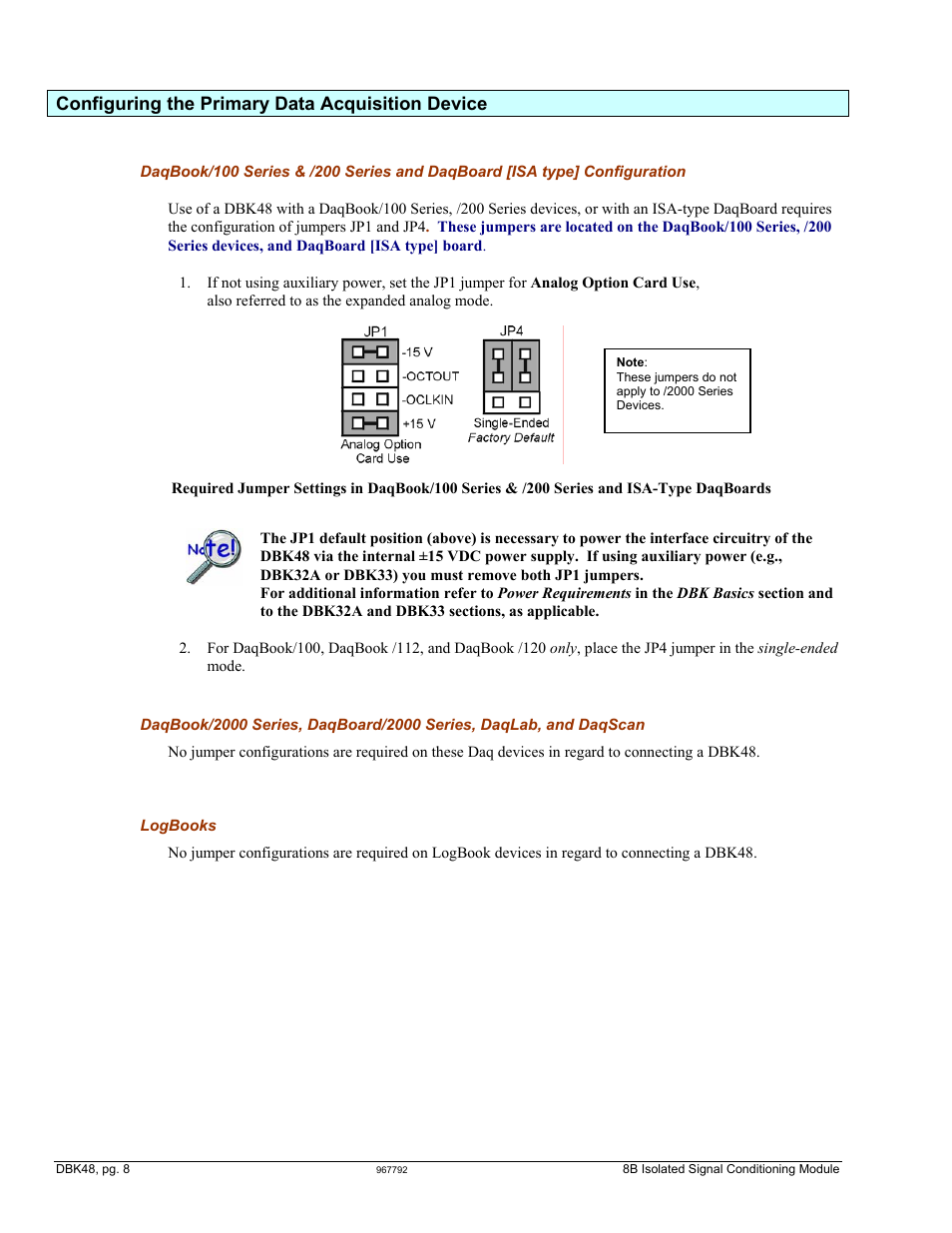 Configuring the primary data acquisition device, Data acquisition device …… 8 | Measurement Computing DBK48 User Manual | Page 8 / 20