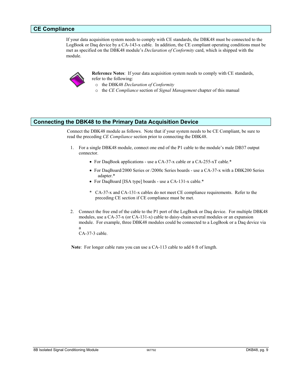 Ce compliance, Ce compliance …… 9, Data acquisition device …… 9 | Measurement Computing DBK48 User Manual | Page 9 / 20