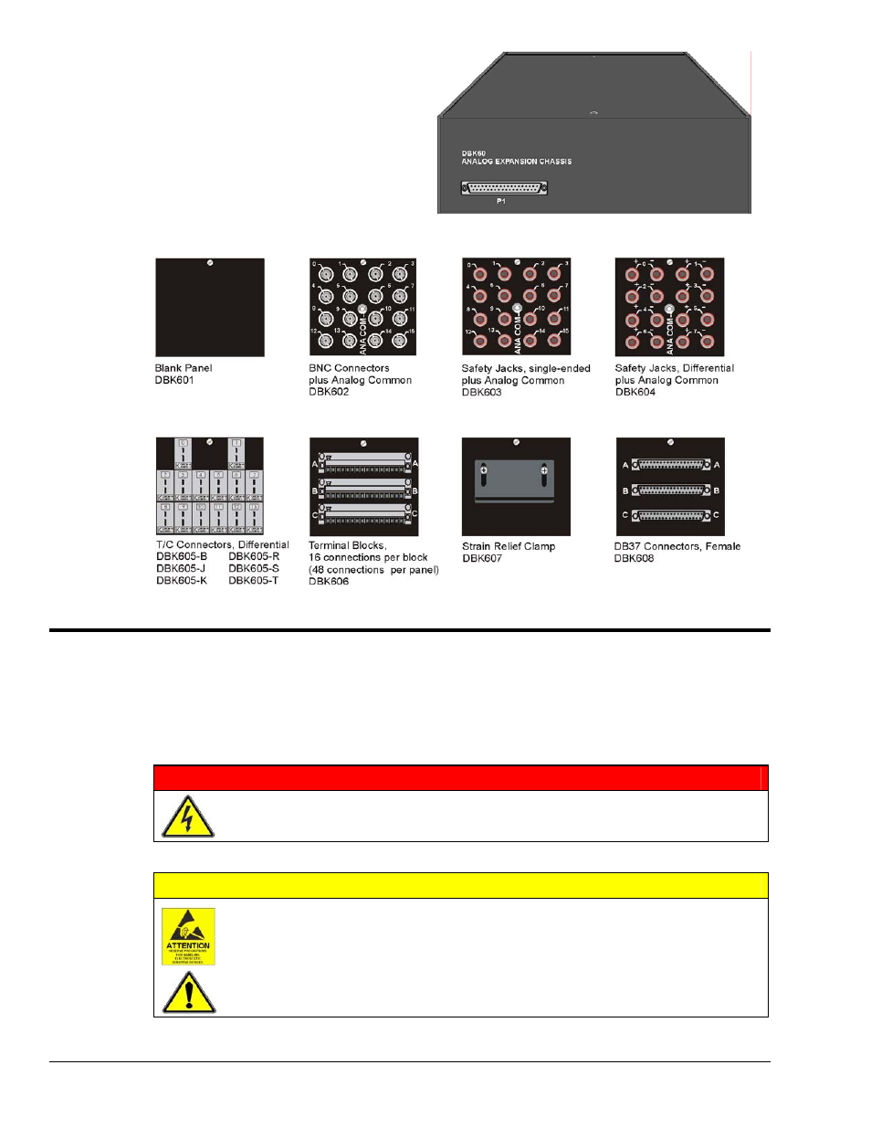 Hardware setup, Warning, Caution | Measurement Computing DBK60 User Manual | Page 2 / 6