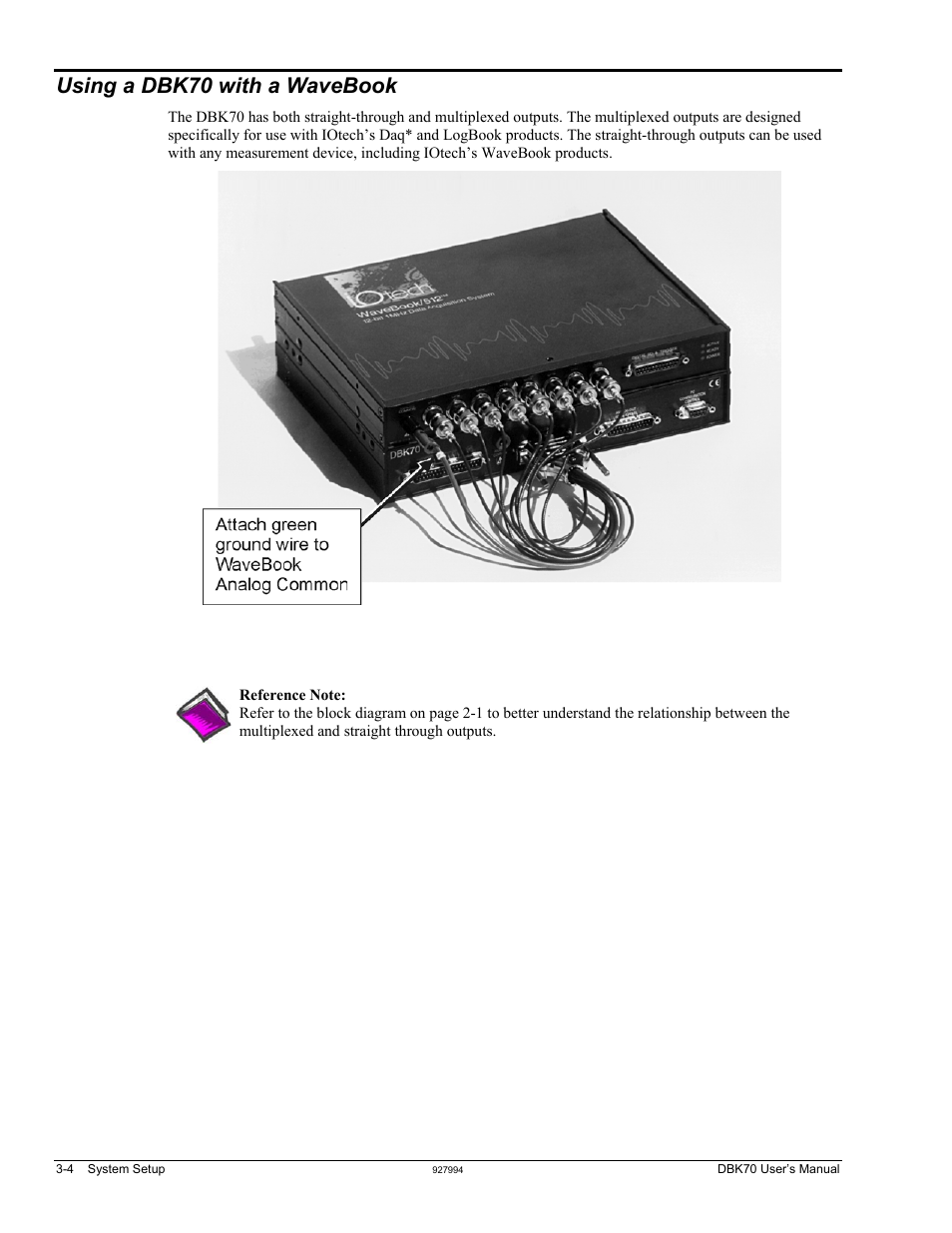 Using a dbk70 with a wavebook, Book …… 3-4 | Measurement Computing DBK70 User Manual | Page 14 / 108