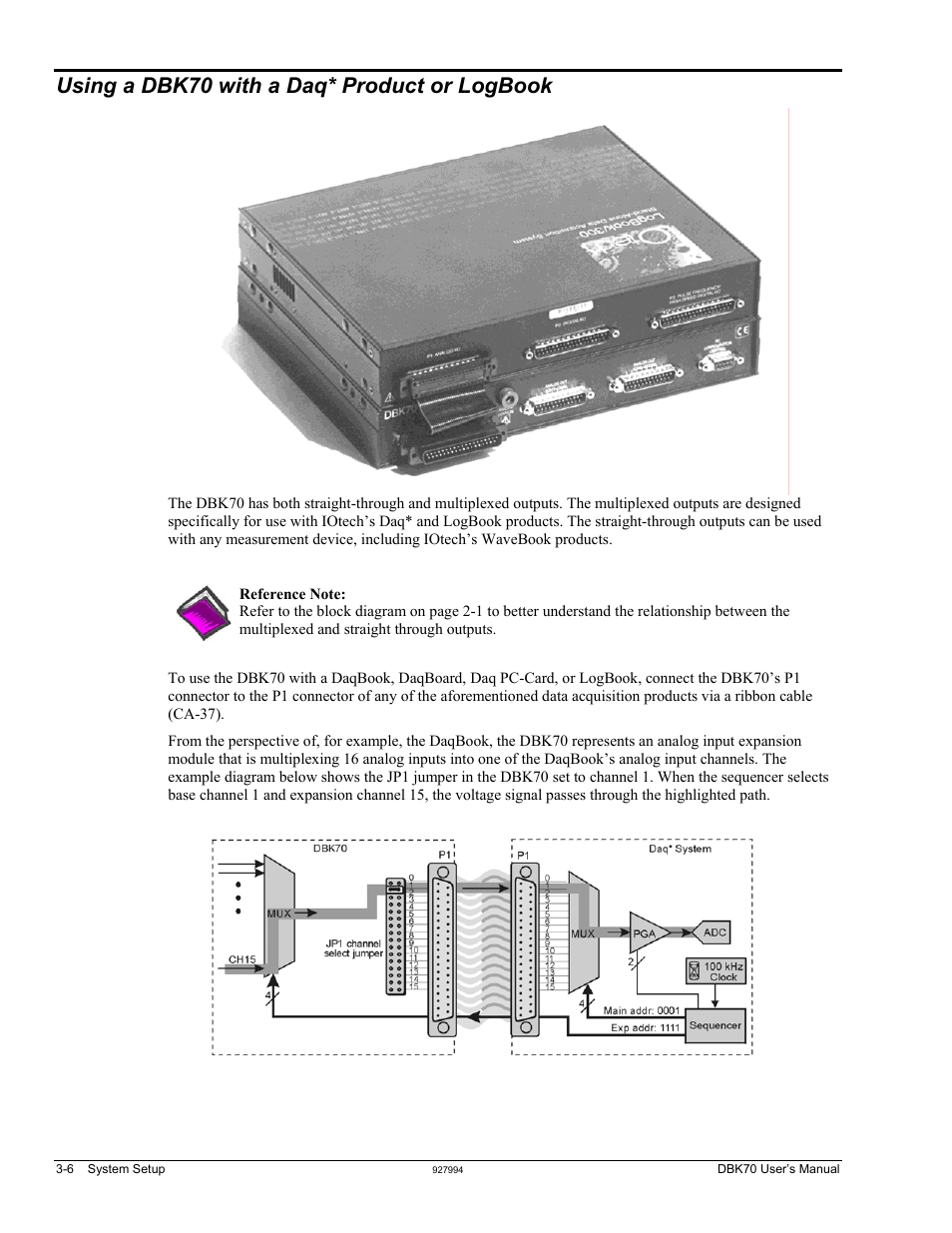 Using a dbk70 with a daq* product or logbook, Ook …… 3-6 | Measurement Computing DBK70 User Manual | Page 16 / 108