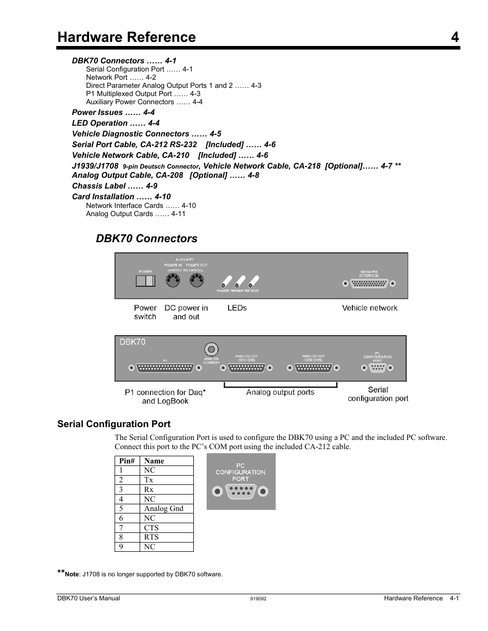 Hardware reference, Dbk70 connectors, Serial configuration port | Hardware reference 4 | Measurement Computing DBK70 User Manual | Page 19 / 108