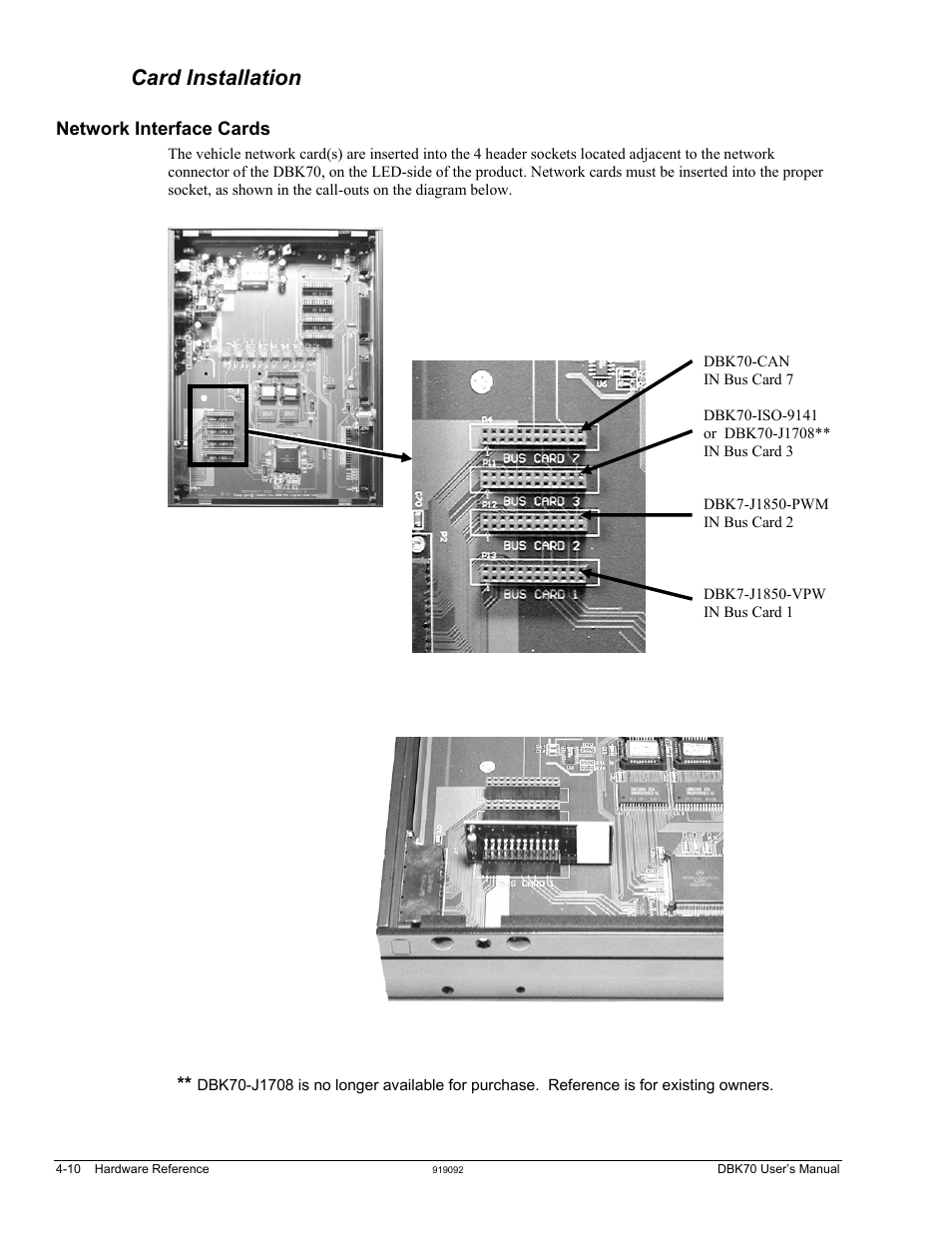 Card installation, Network interface cards, Card installation …… 4-10 | Network interface cards …… 4-10 | Measurement Computing DBK70 User Manual | Page 28 / 108