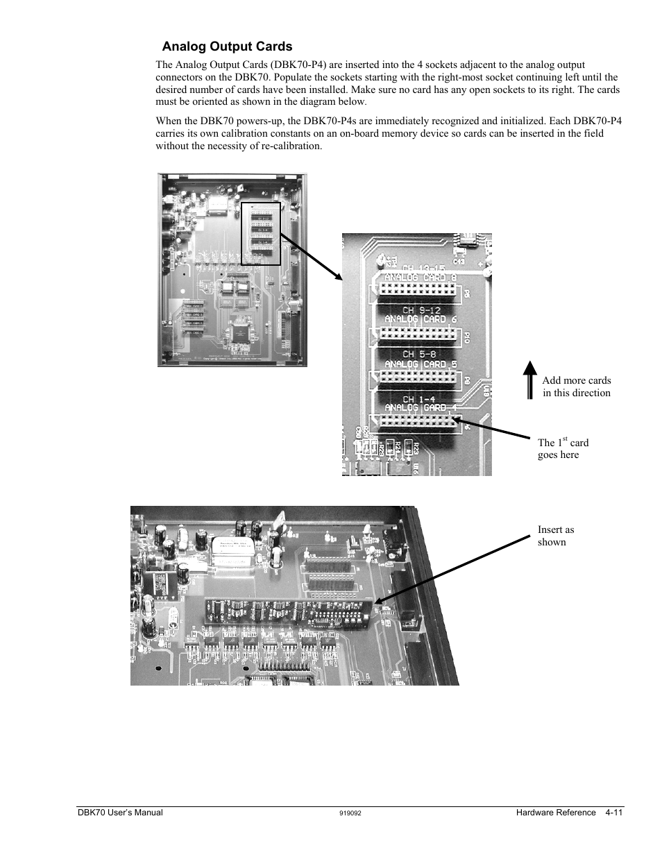Analog output cards …… 4-11, Analog output cards | Measurement Computing DBK70 User Manual | Page 29 / 108