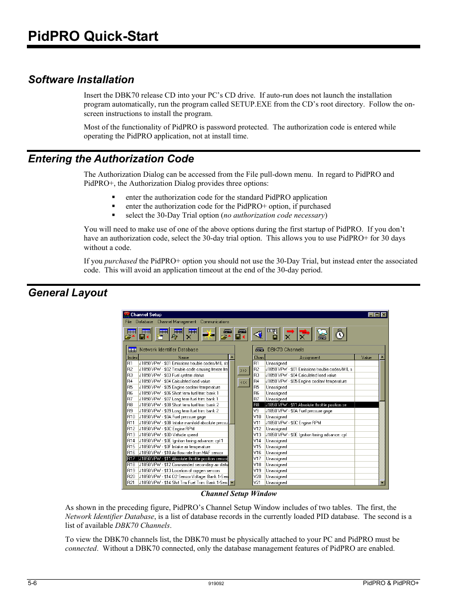 Pidpro quick-start, Software installation, Entering the authorization code | General layout | Measurement Computing DBK70 User Manual | Page 36 / 108