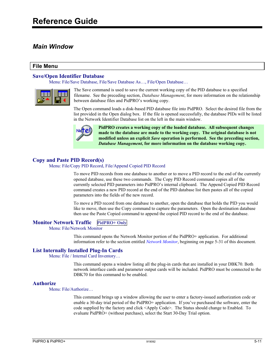 Reference guide, Main window, File menu | Measurement Computing DBK70 User Manual | Page 41 / 108