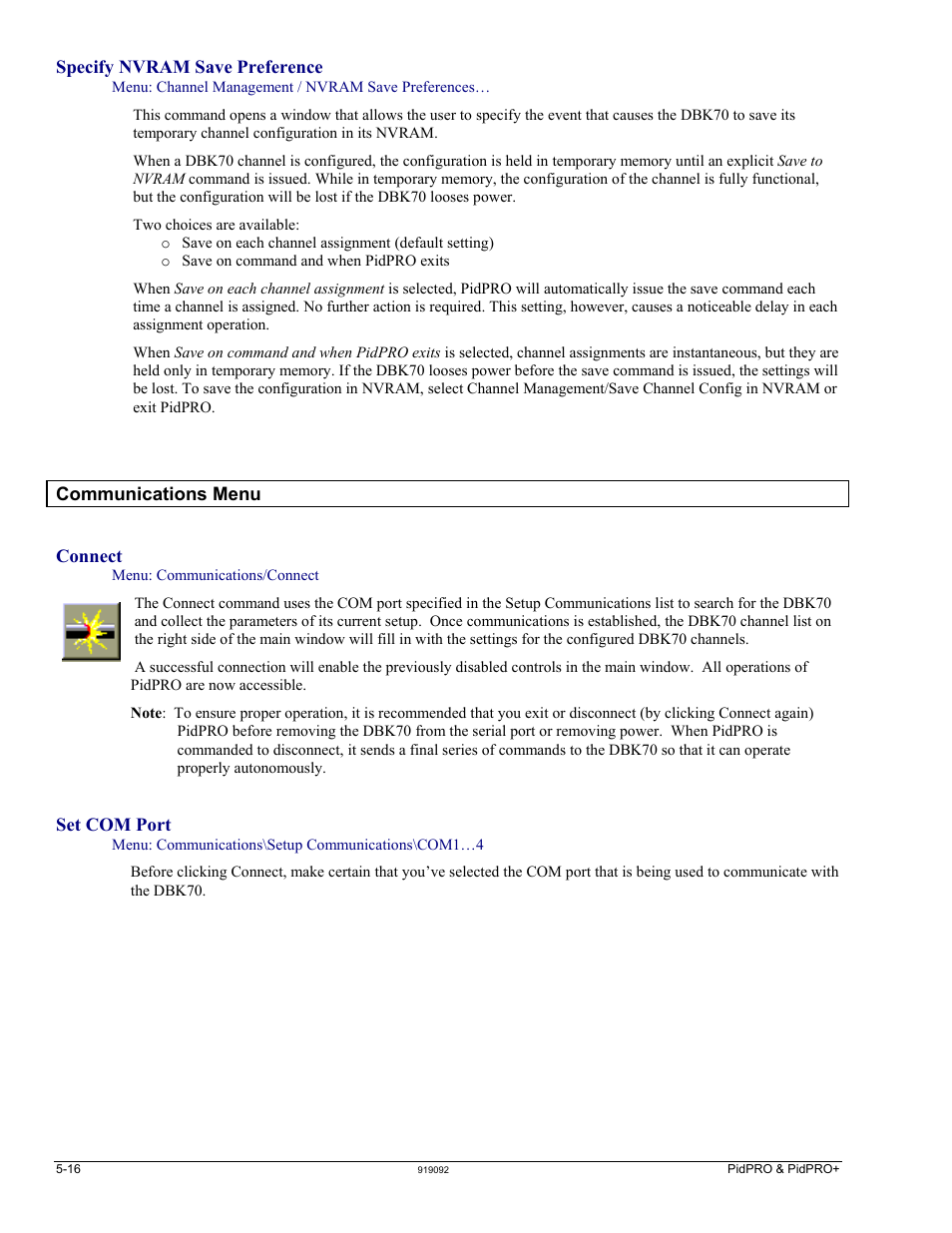 Communications menu | Measurement Computing DBK70 User Manual | Page 46 / 108