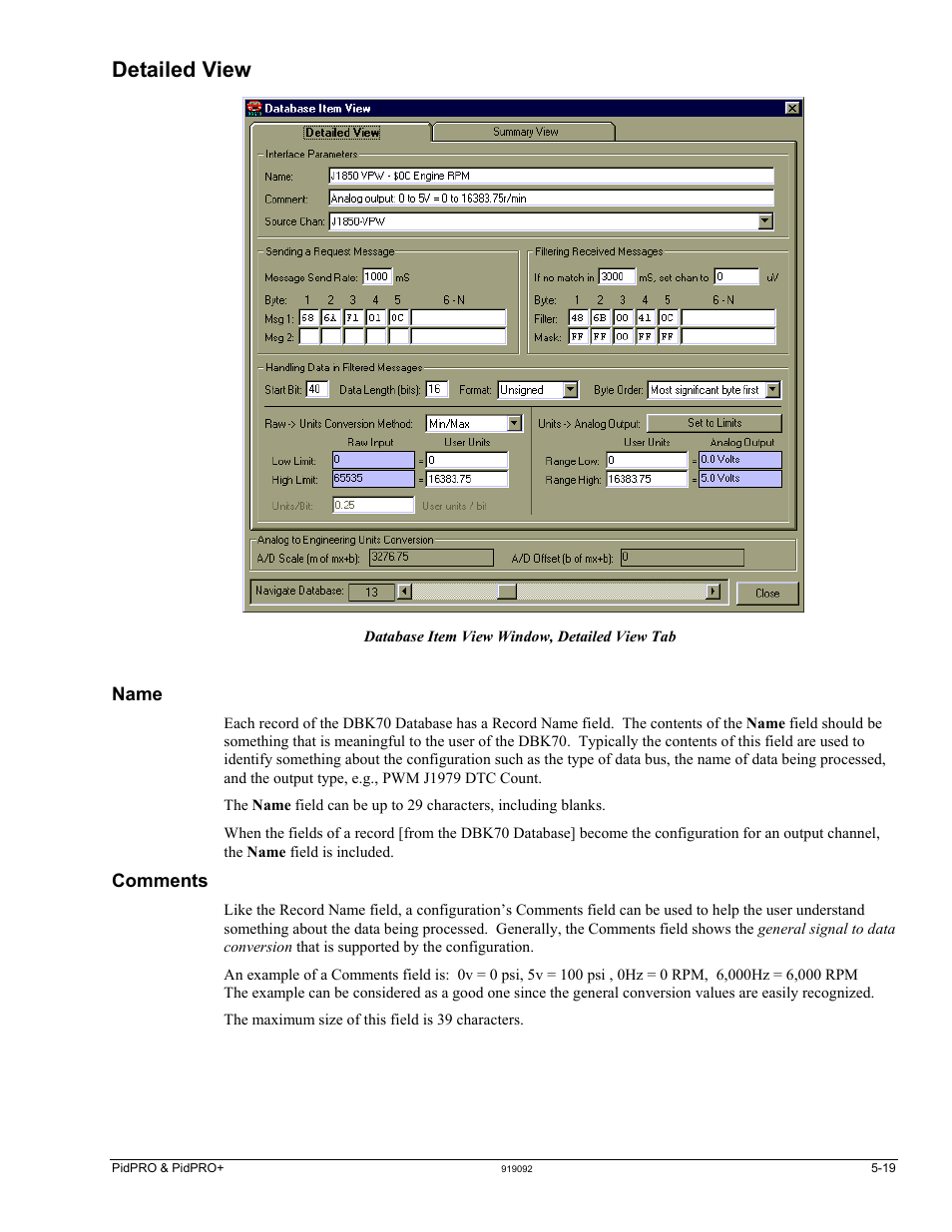 Name, Comments, Detailed view | Measurement Computing DBK70 User Manual | Page 49 / 108