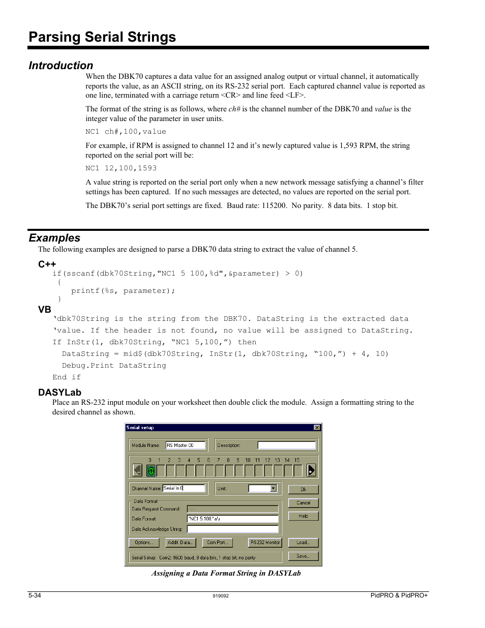 Parsing serial strings, Introduction, Examples | Dasylab, Logview | Measurement Computing DBK70 User Manual | Page 64 / 108
