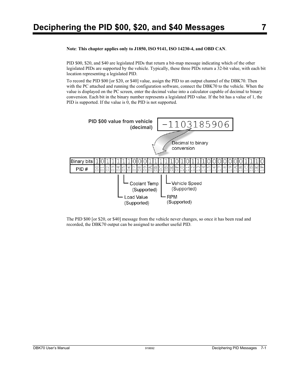 Deciphering the pid $00, $20, and $40 messages | Measurement Computing DBK70 User Manual | Page 85 / 108