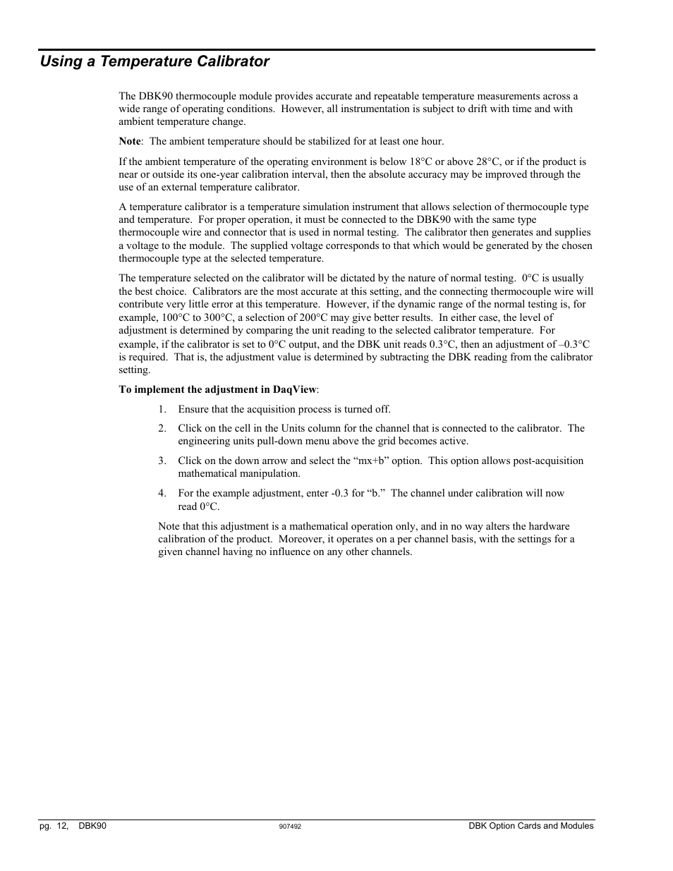 Using a temperature calibrator, Using a temperature calibrator …… 12 | Measurement Computing DBK90 User Manual | Page 12 / 14