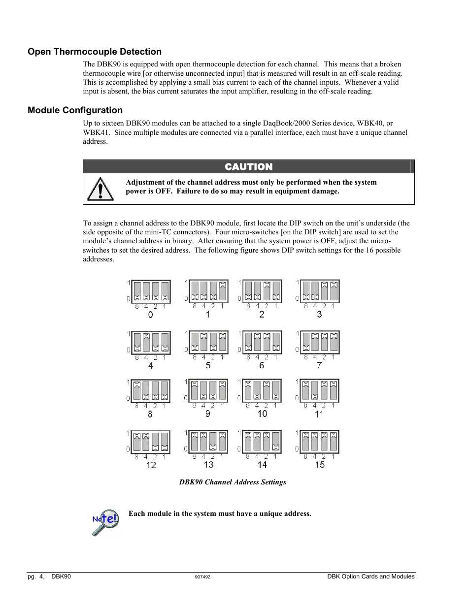 Open thermocouple detection, Module configuration | Measurement Computing DBK90 User Manual | Page 4 / 14