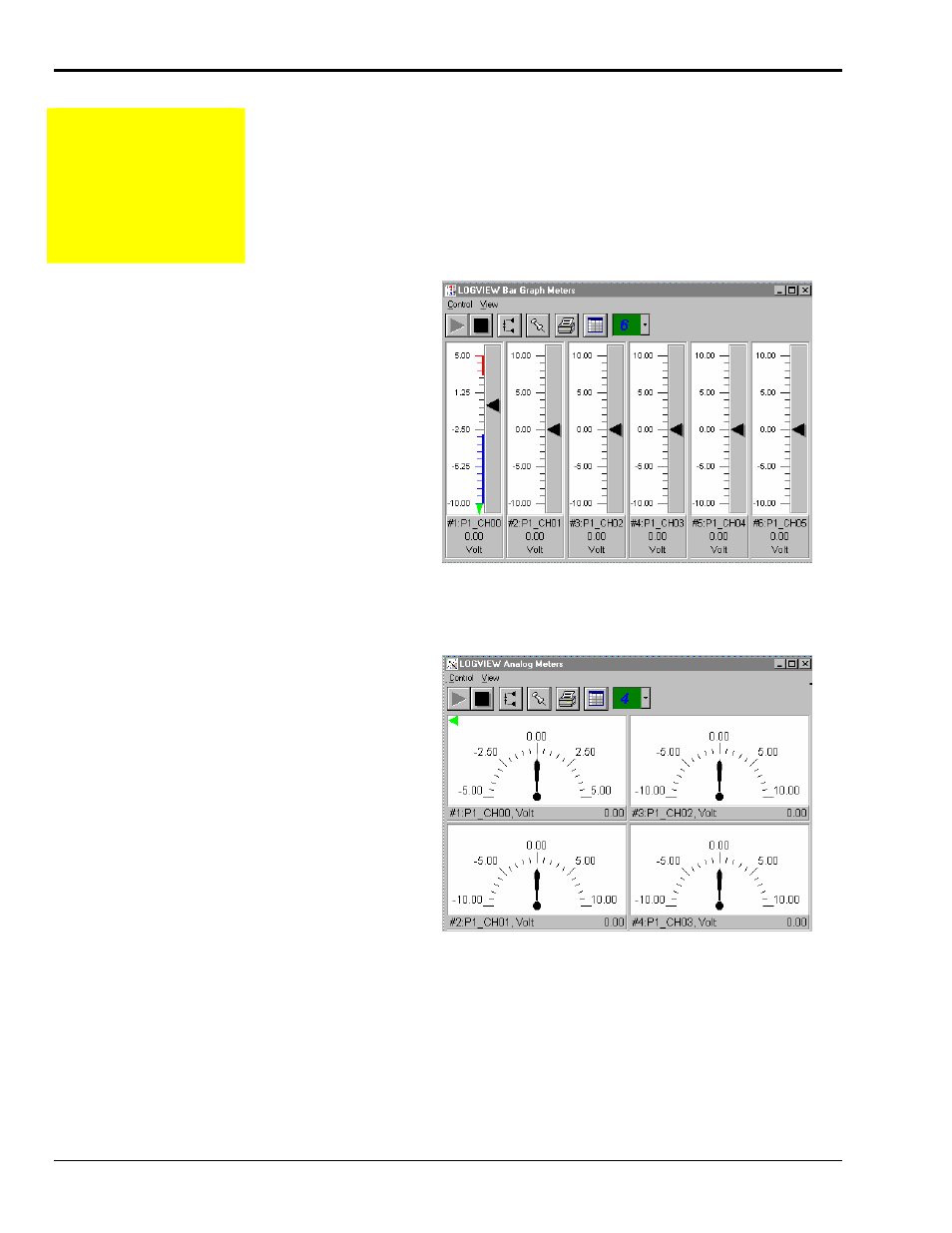 Nu…… lv-54, Bar graph meters…… lv-54 analog meters…… lv-54, Indicators menu | Measurement Computing LogBook Series User Manual | Page 180 / 222