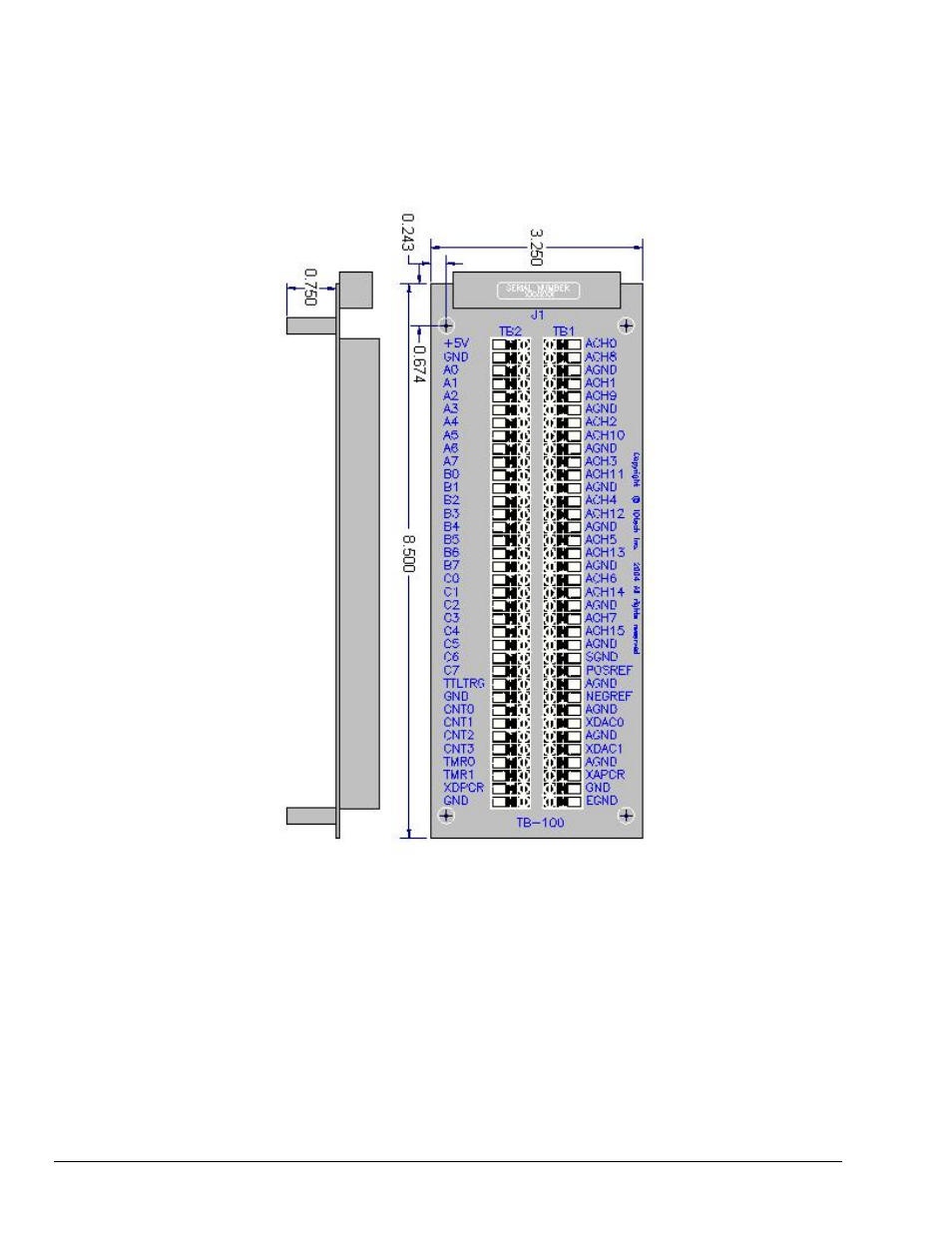 Tb-100 terminal connector option | Measurement Computing LogBook Series User Manual | Page 216 / 222