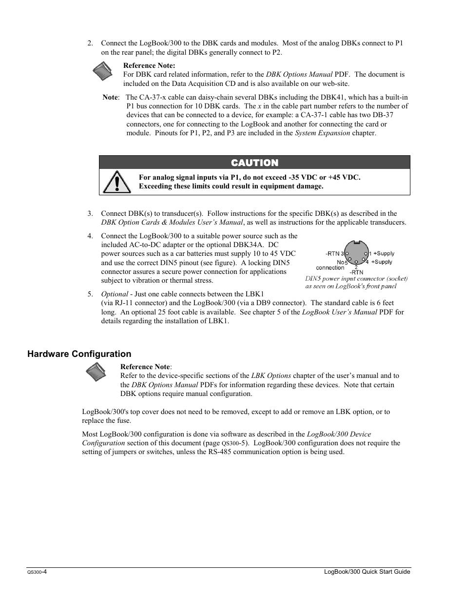 Caution, Hardware configuration | Measurement Computing LogBook Series User Manual | Page 29 / 222