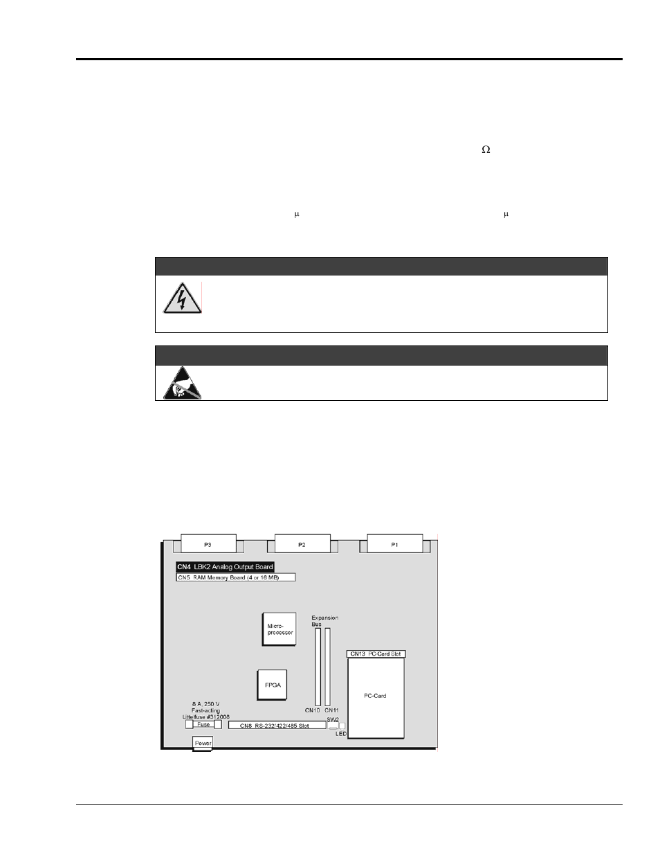 Lbk2, four channel digital-to-analog output option, Warning, Caution | Measurement Computing LogBook Series User Manual | Page 85 / 222
