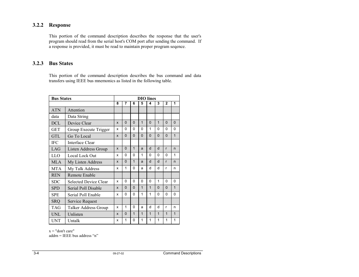 2 response, 3 bus states | Measurement Computing Micro488/p User Manual | Page 22 / 44
